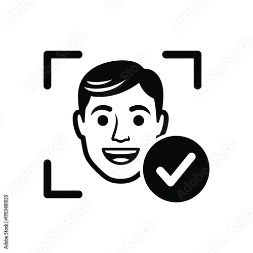 A smiling man face with a checkmark in a verification process
