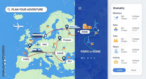 Travel App Interface Design Showcasing European Destinations.