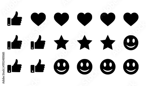 Social media engagement icons set thumbs up heart star smiley vector