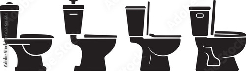 Set of black silhouette toilets isolated on transparent background bathroom hygiene elements