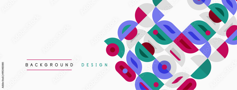 Fototapeta premium Abstract geometric pattern. Overlapping circles, squares create modern design. Soft colors, white background present clean aesthetic.