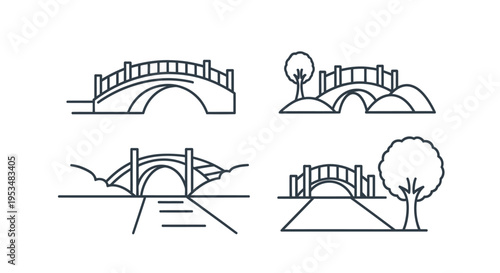 Four Different Bridge Line Drawings.