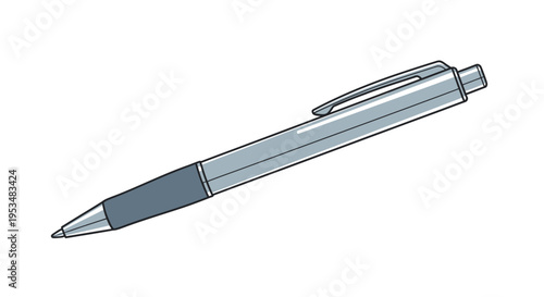 Silver Metal Ballpoint Pen Closeup.