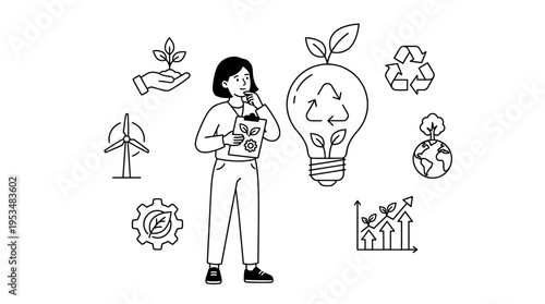 Woman Considering Sustainability and Eco-Friendly Concepts