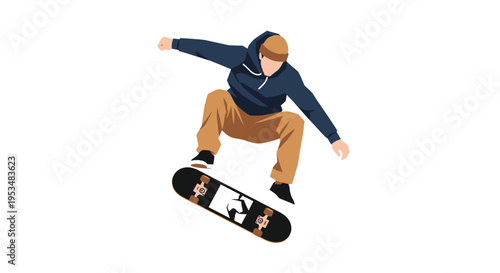 Young man performing skateboard trick aerial.