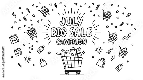 July Big Sale Campaign Black and White Doodle