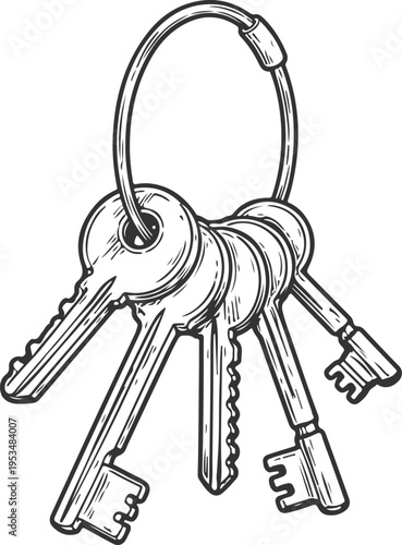 Keys on keyring security access vintage engraving illustration