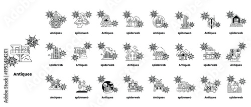 Black line art depicts ancient architectural elements