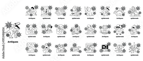 Black and white sketch depicts a group of stylized figures