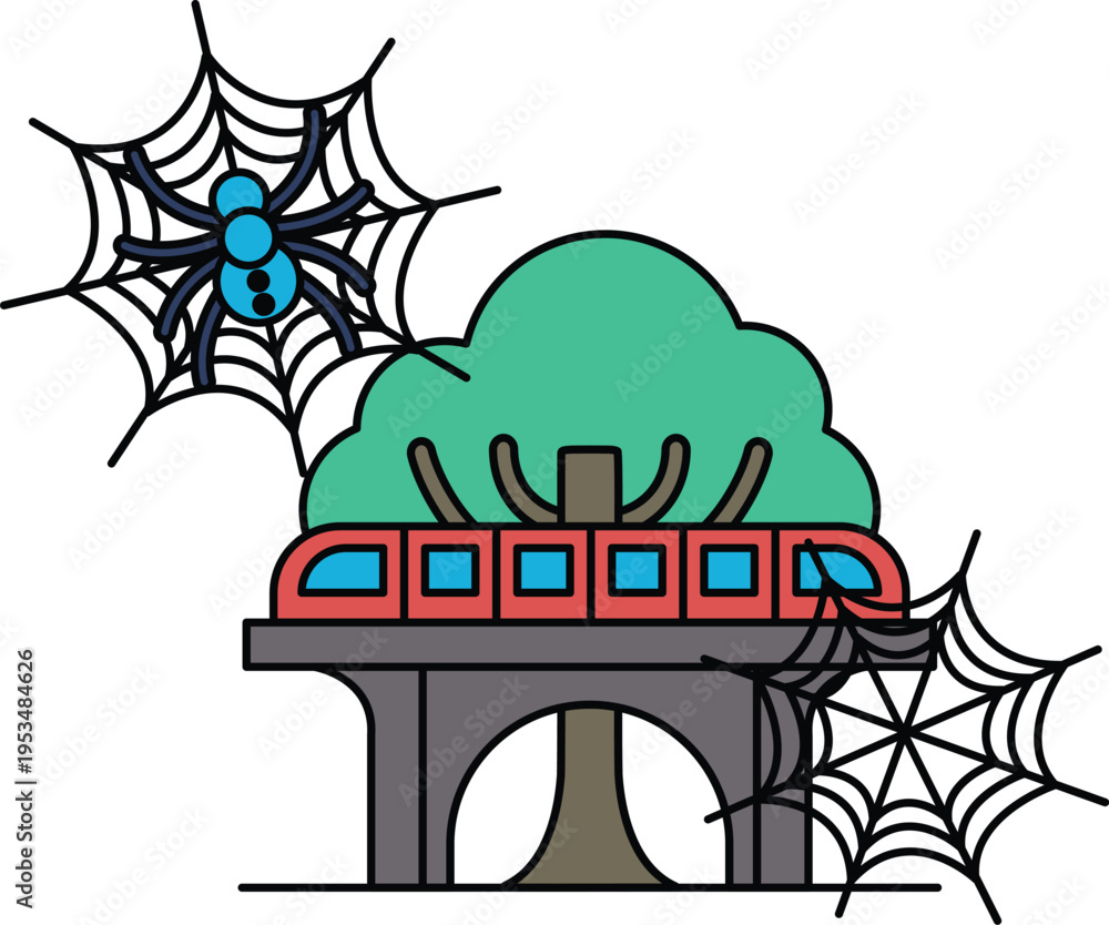 Fototapeta premium Spooky spider hangs from a large web