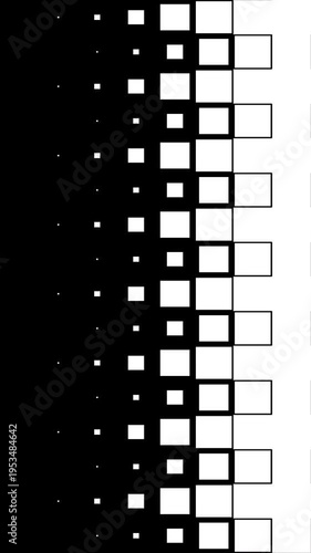 Futuristic Square Pixel Vertical Transition on Black and White Background. 4K