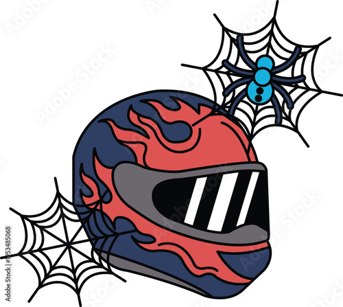 Motorcycle helmet with flame design and striped visor