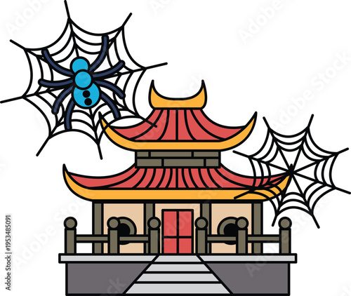 Spooky web hangs over ancient temple