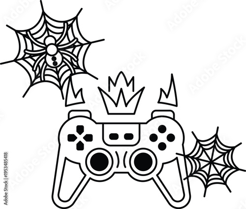 Gamepad wears crown, surrounded by spooky webs