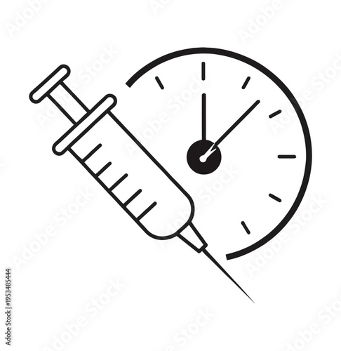 Vector featuring a syringe and a clock representing timing or urgency in medical treatment