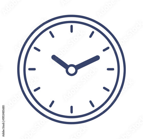 Round vector clock with a blue outline and simple design displaying time.
