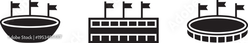 Stadium icons showing different types of sports arenas, competition venues, and outdoor event locations
