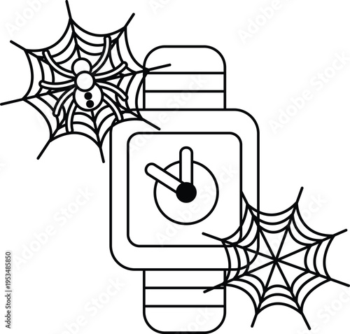 Spooky spiderwebs cling to a square watch face