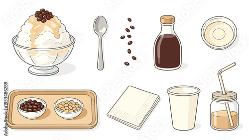 Cuadro en lienzo set elements various food and beverage collection featuring traditional shaved i