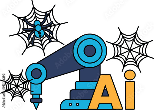 Spider webs frame a robotic arm