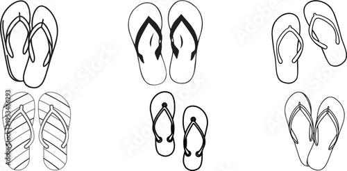 Flip flops and beach sandals line icon set. Vector outline summer footwear illustration.