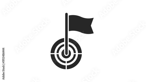 Flag planted in a target, symbolizing goal achievement, objective completion, success, and focused strategy.
