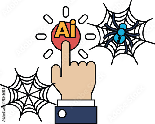 Hand taps AI icon, emitting light rays