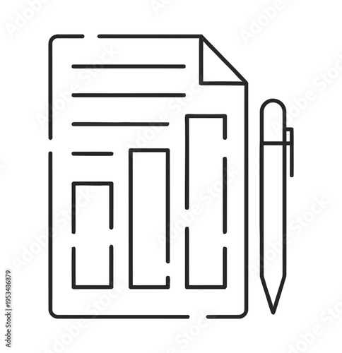Vector of a document with a bar graph and a pen placed on the right side