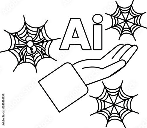 Hand offers letter "Ai" with spiderwebs around it