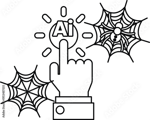 Hand taps AI icon, emitting light rays