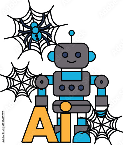 Cute robot smiles with friendly eyes and antennae