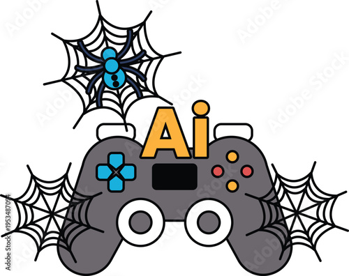 Game controller wrapped in Halloween webs
