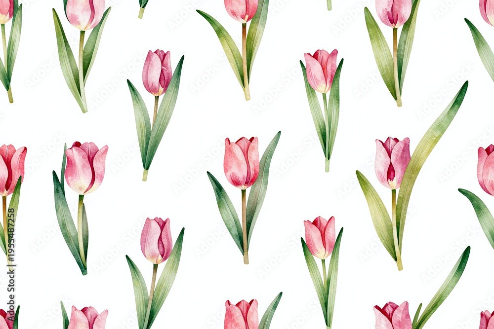 Obraz premium A pattern of pink tulips on a white background