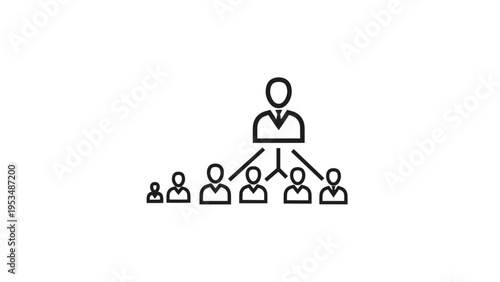 Central person leading multiple smaller individuals in a hierarchical structure, representing leadership, team management, and organizational flow.