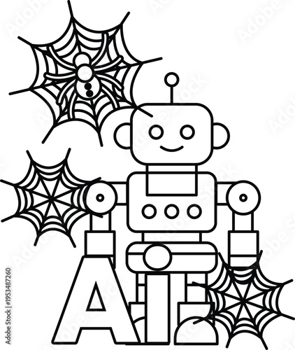 Cute robot smiles with friendly eyes and antennae