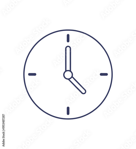 Minimalist vector clock face design with hour, minute, and second hands set against a plain white background