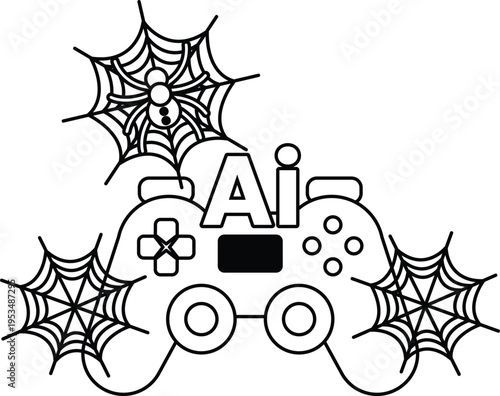 Game controller wrapped in Halloween webs