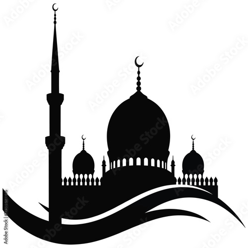 Mosque silhouette in Abu Dhabi at night