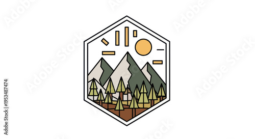 Mountain landscape icon with trees.