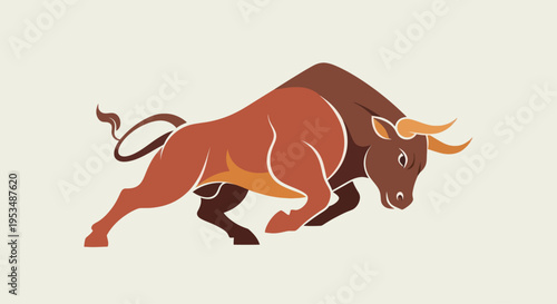 Brown bull running with horns forward.