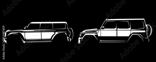 Duo of Professional Off Road Vehicle Silhouettes with High Ground Clearance for Adventure Design.