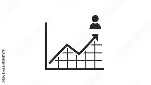 Line graph showing an upward trend with a person icon on the arrow, symbolizing career growth, personal development, and individual success.