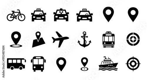 Transportation icons on white background.