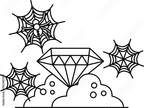 Diamond gleams above spiderwebs, clouds, and dots