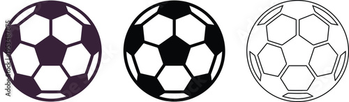 Soccer Football Ball Icon Set in Color Black and Outline Style
