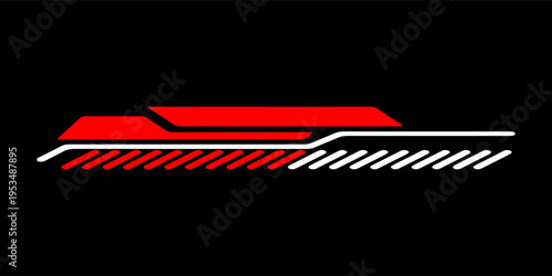Dynamic red and white geometric stripe graphic on a black background, perfect for car wraps, motorcycle stickers, or sports branding.