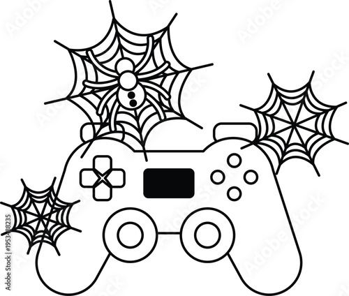 Game controller wrapped in spiderwebs