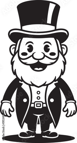 Mr monopoly character cartoon style, wearing a top hat and suit, with a happy expression