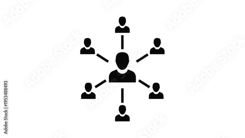 Central person connected to multiple individuals in a star pattern, representing leadership, networking, social hub, and team influence.