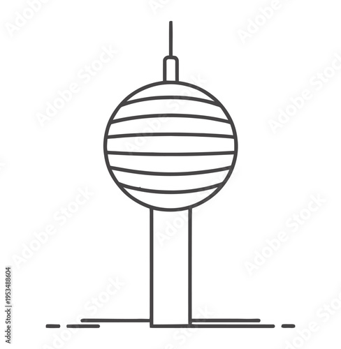 Vector of a spherical tower with horizontal stripes on a tall thin base